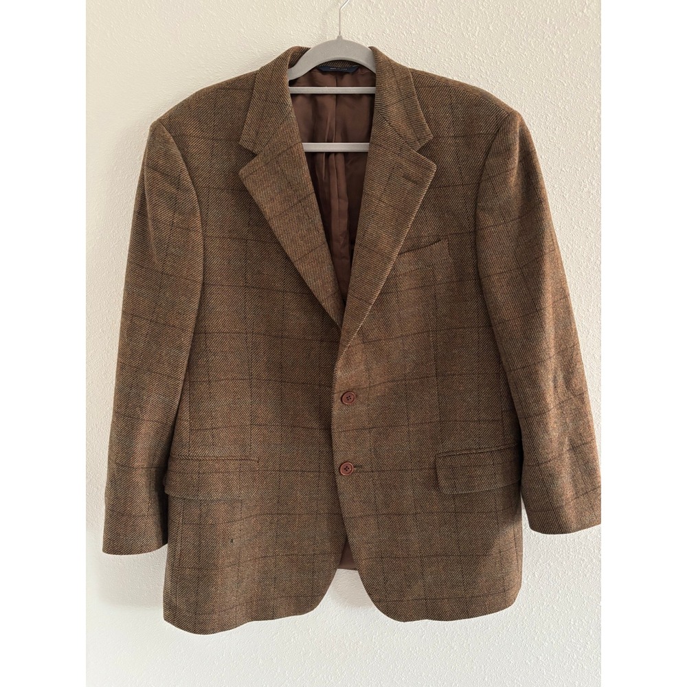Brooks Brothers Wool Cashmere Blazer Mens 42 Short Brown Plaid Sport Jacket Coat